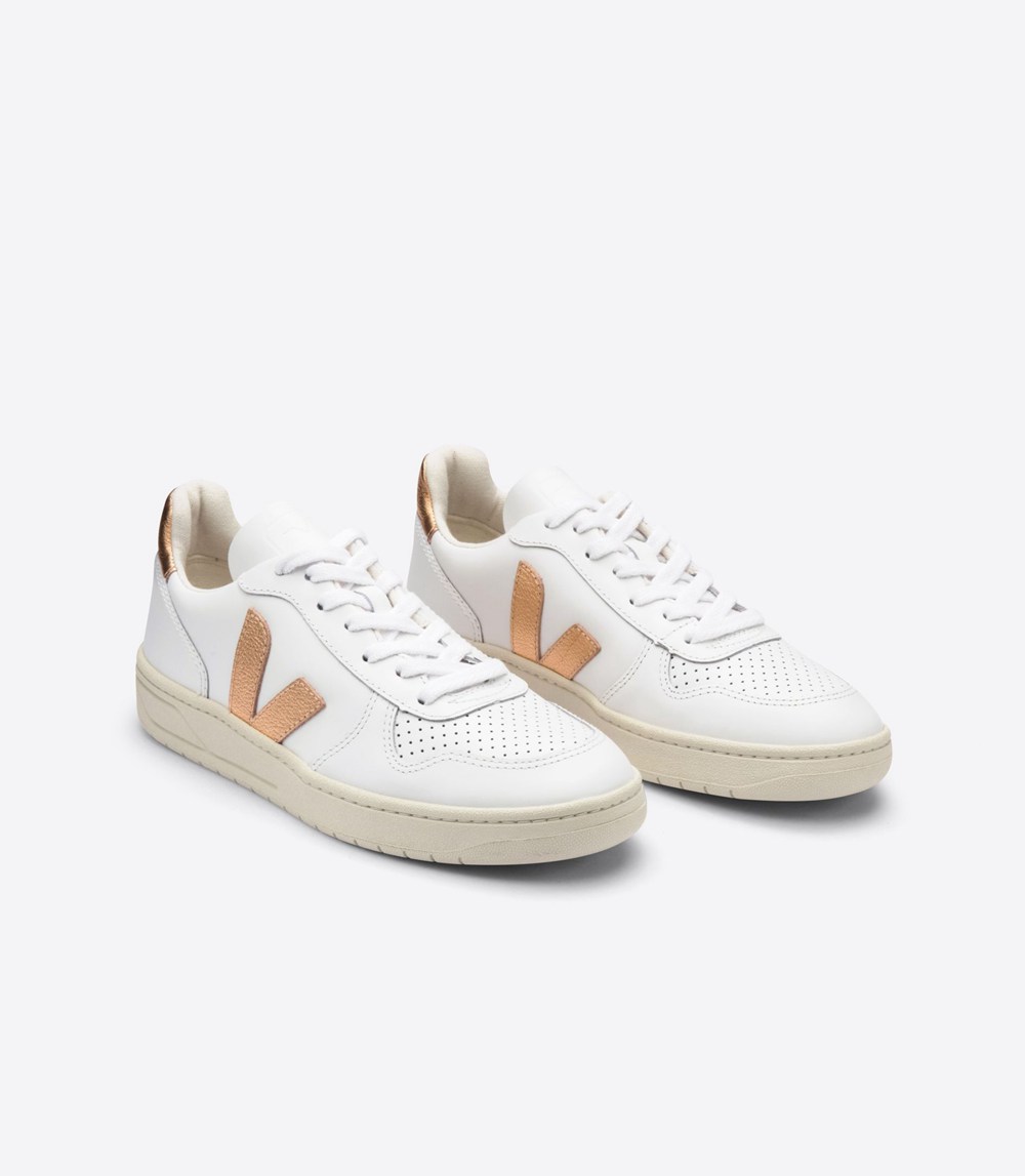 Veja Trainers Womens White - V-10 Leather - ESYD-38709